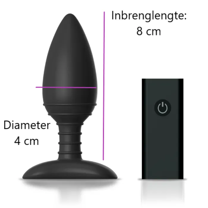 vibrerende buttplug met afstandsbediening Medium, afmetingen