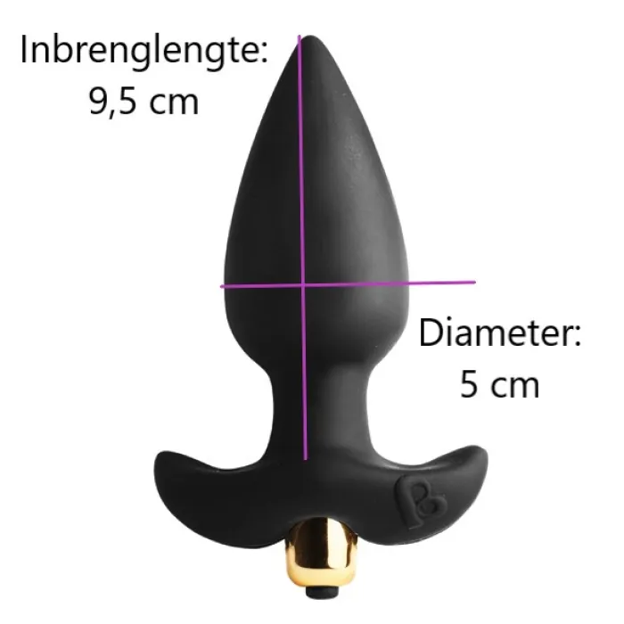 butt plug met vibraties, afmetingen