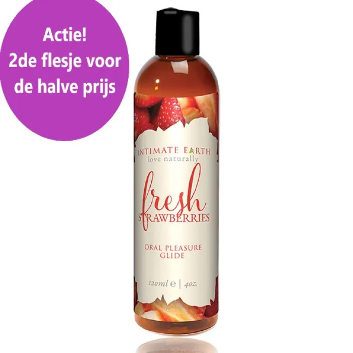 Intimate Earth Fresh Strawberries, glijmiddelen aardbeien smaak met kortings actie